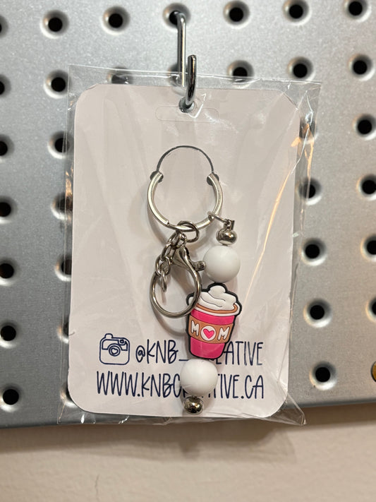 Mom Coffee Beaded Keychain