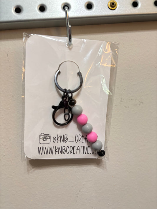 Pink & Grey Beaded Keychain